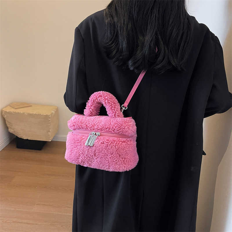 Autumn winter lamb wool niche popular women's bag versatile plush handbag fashionable single shoulder crossbody bag 241015