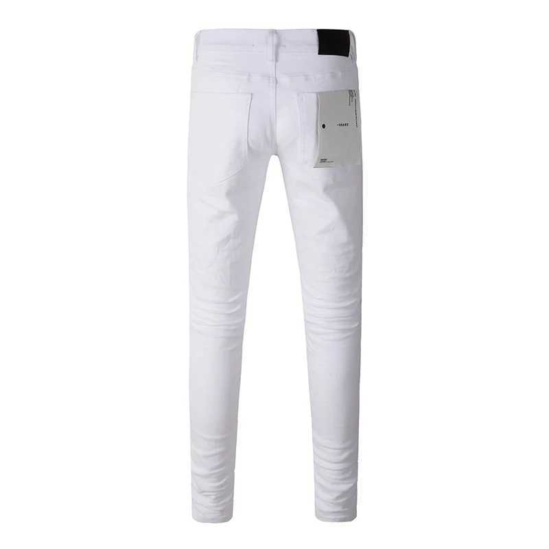 Men's Jeans American street mens white tight button white ripped jeans Q241024