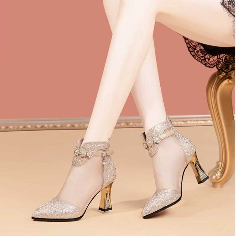 High Quality Summer New Fi Pointed Mesh Breathable Rhine River High Heel Buckle Comfortable Cool Boots Single Shoes for Women T241024