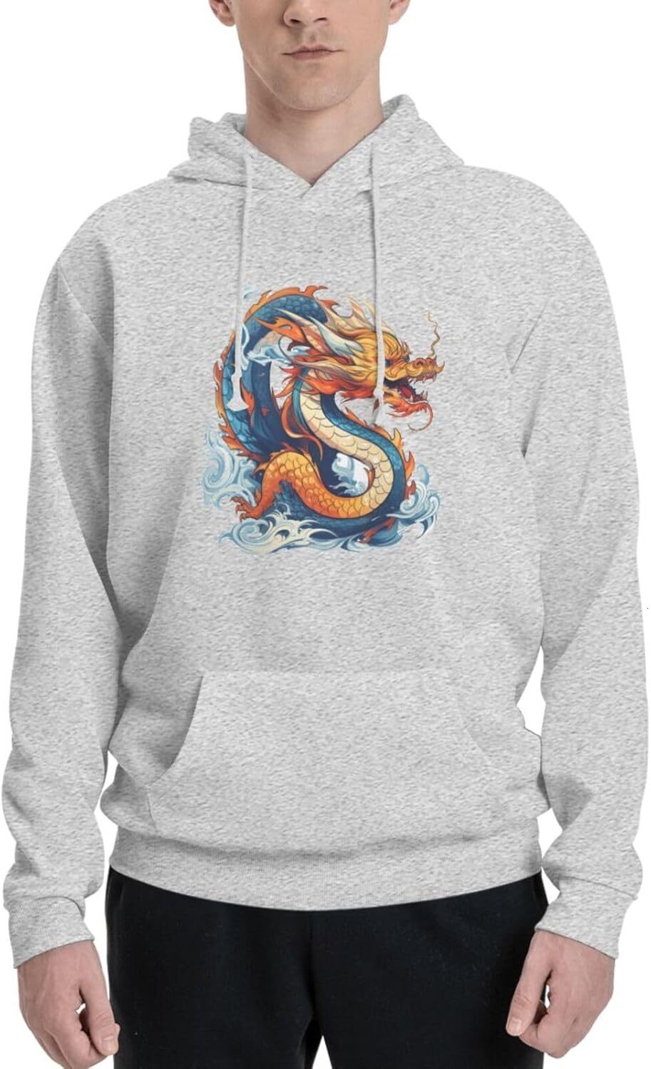 Hoodie for Mens Funny Cartoon Chinese Dragon Print Hoodie for Women Men Animals Lovers Pullover Hoodies Sweatshirt Clothing