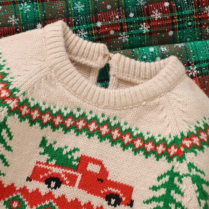 Baby Boy Christmas Sweater Long Sleeve Round Neck Truck Printed Knitted Floral Baby Parachute Top Childrens Winter Warm Clothes W241025