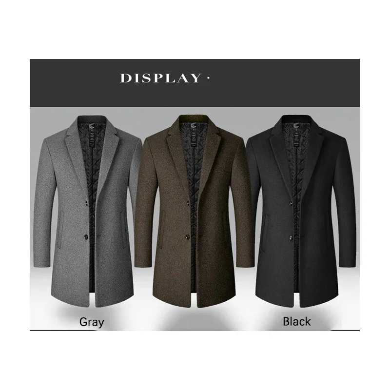 Brown Brand Trench Coat Mens Autumn and Winter New Collection Solid Color Long Wool Mens Business Leisure Windproof Mens Clothing W241024