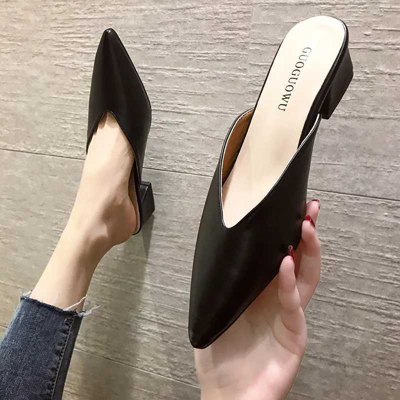 High Quality Womens high heels comfortable soft leather shoes office low toe mule shoes Mary Jane shoes wedge shoes for women T241024
