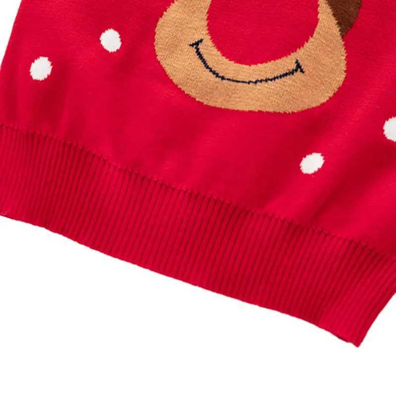 Winter Childrens Thick Sweater Boys and Girls Double Deer Jacquard Knitted Sweater Red Christmas Decorative Sweater W241025