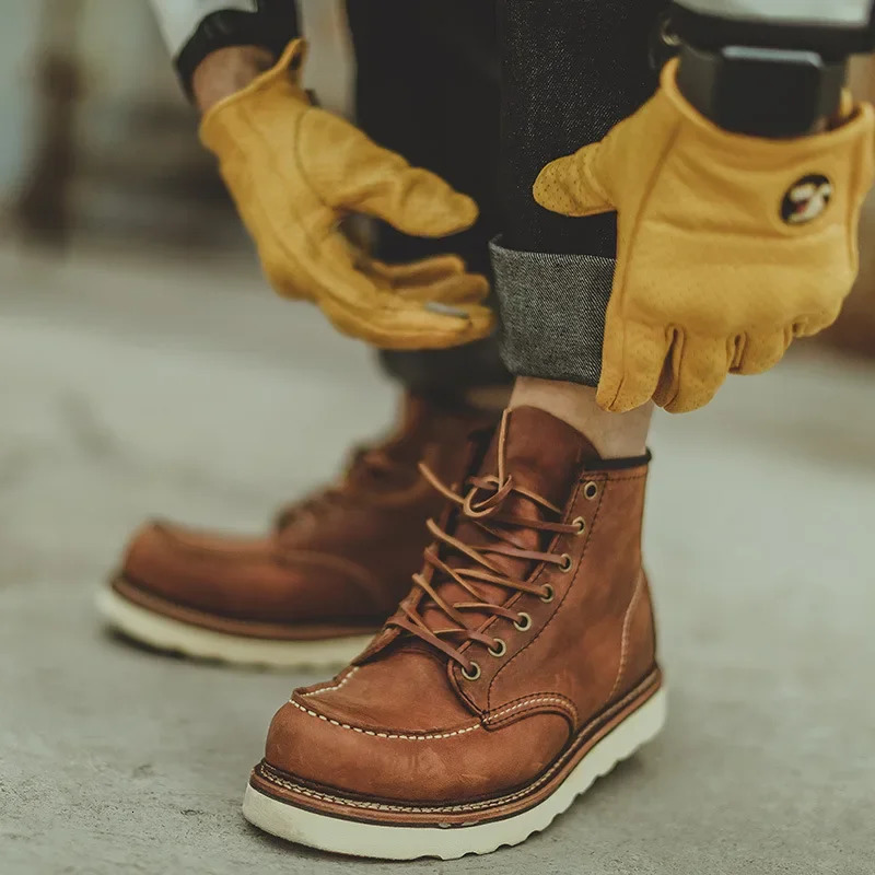 Mens boots American retro tool boots casual crazy horse leather mens boots retro lace ankle boots cowboy boots biomimetic boots 241024