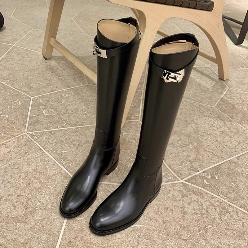Thigh High Boots Brown Women Vintage Leather Square Heel Knee Height Buckle Boot Keep Warm Round Toe Shoes British Style 240723