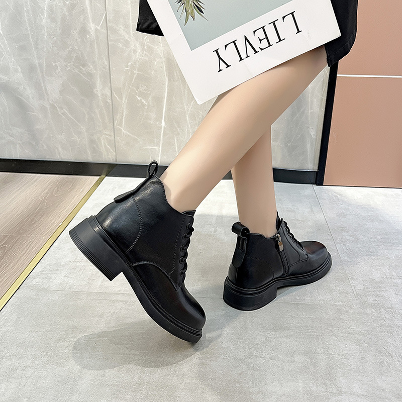 Designer shoes England head layer cowhide Martin boots women lace-up small short boots