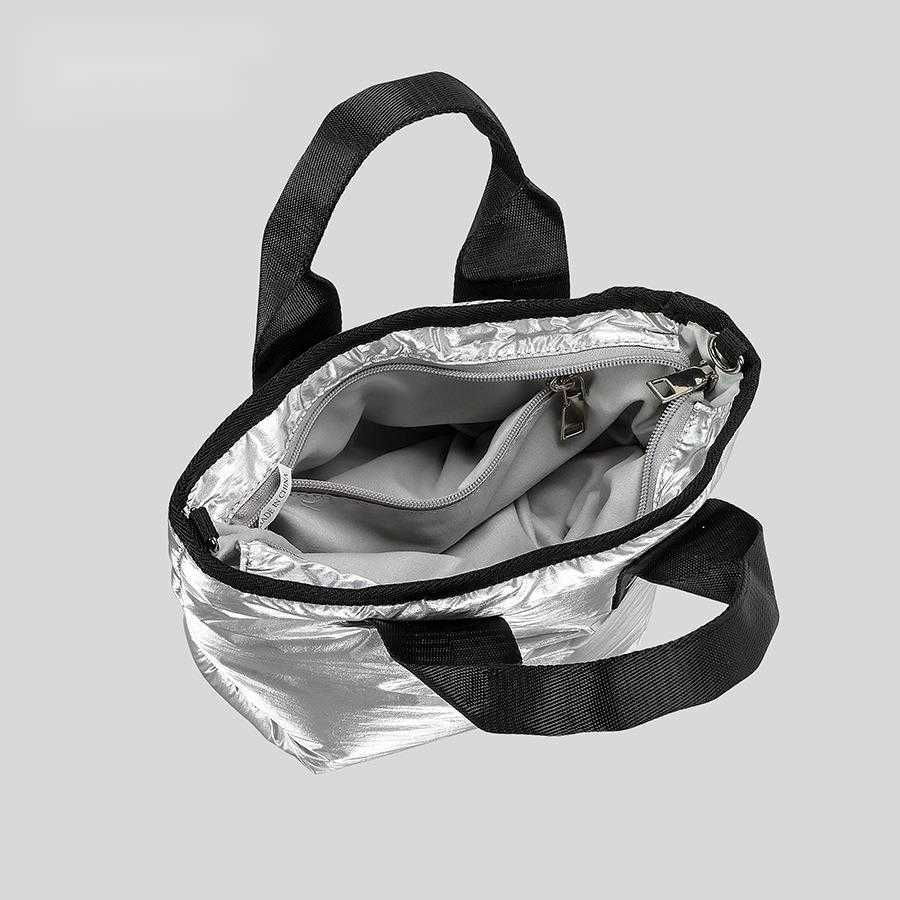 silver glossy cotton suit tote bag, high-end solid nylon handbag, small one shoulder crossbody 241015