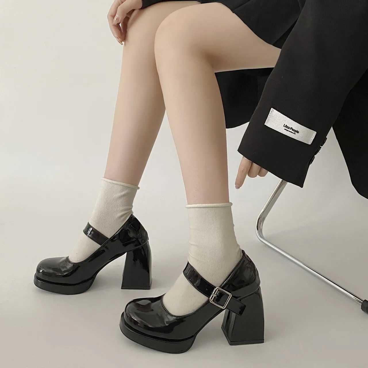 High Quality New Mary Jane Shoes Womens Fi Shorty Platform Pump Womens Elegant Office High Heels Thick High Heels Party Shoes 42 T241024