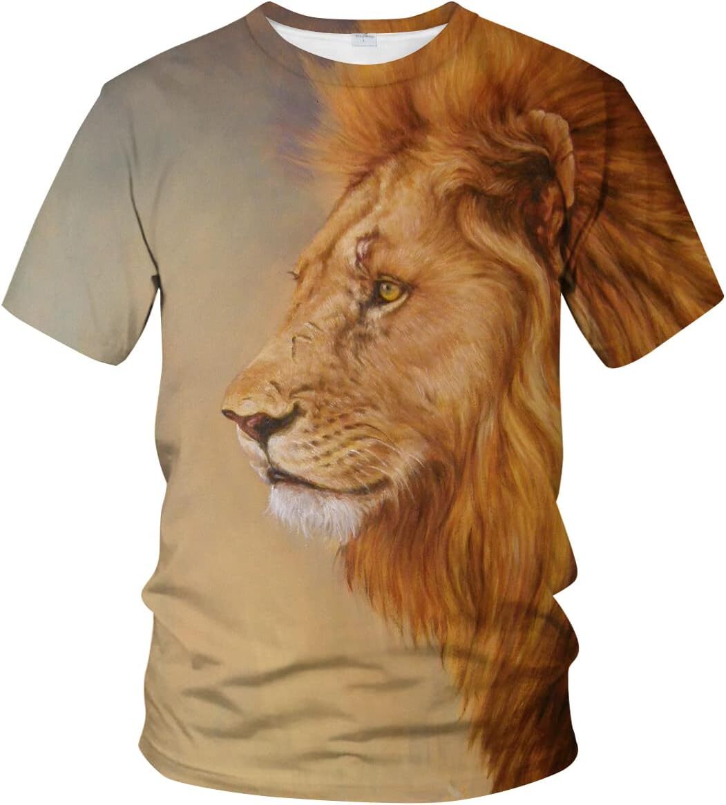 Mens T shirt Mens Animal Lion 3D cool Printed T-Shirt Casual Short Sleeve Tee Shirt, tee Casual tops summer clothes Hip hop trend