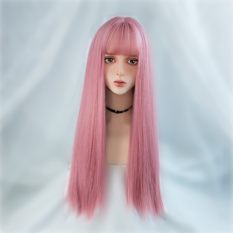 Beauty wig female black long hair full head cover new air bangs simulation long straight hair