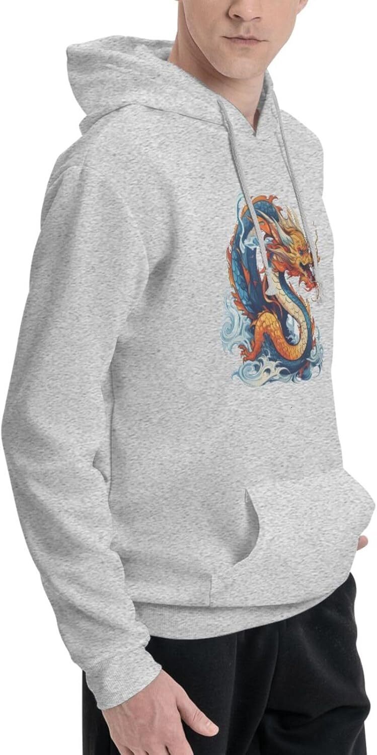 Hoodie for Mens Funny Cartoon Chinese Dragon Print Hoodie for Women Men Animals Lovers Pullover Hoodies Sweatshirt Clothing
