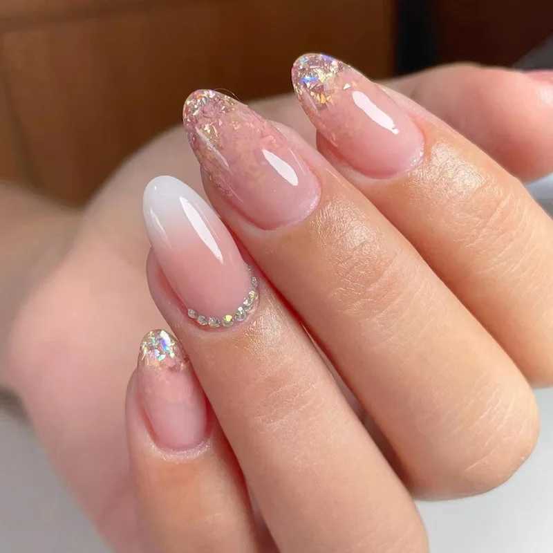 24Pcs Solid Color Red Press on Fake Nails with Bow Design Mid-length Almond False Nail Litchi Pattern Wearable Oval Nail Art TipXJ241025