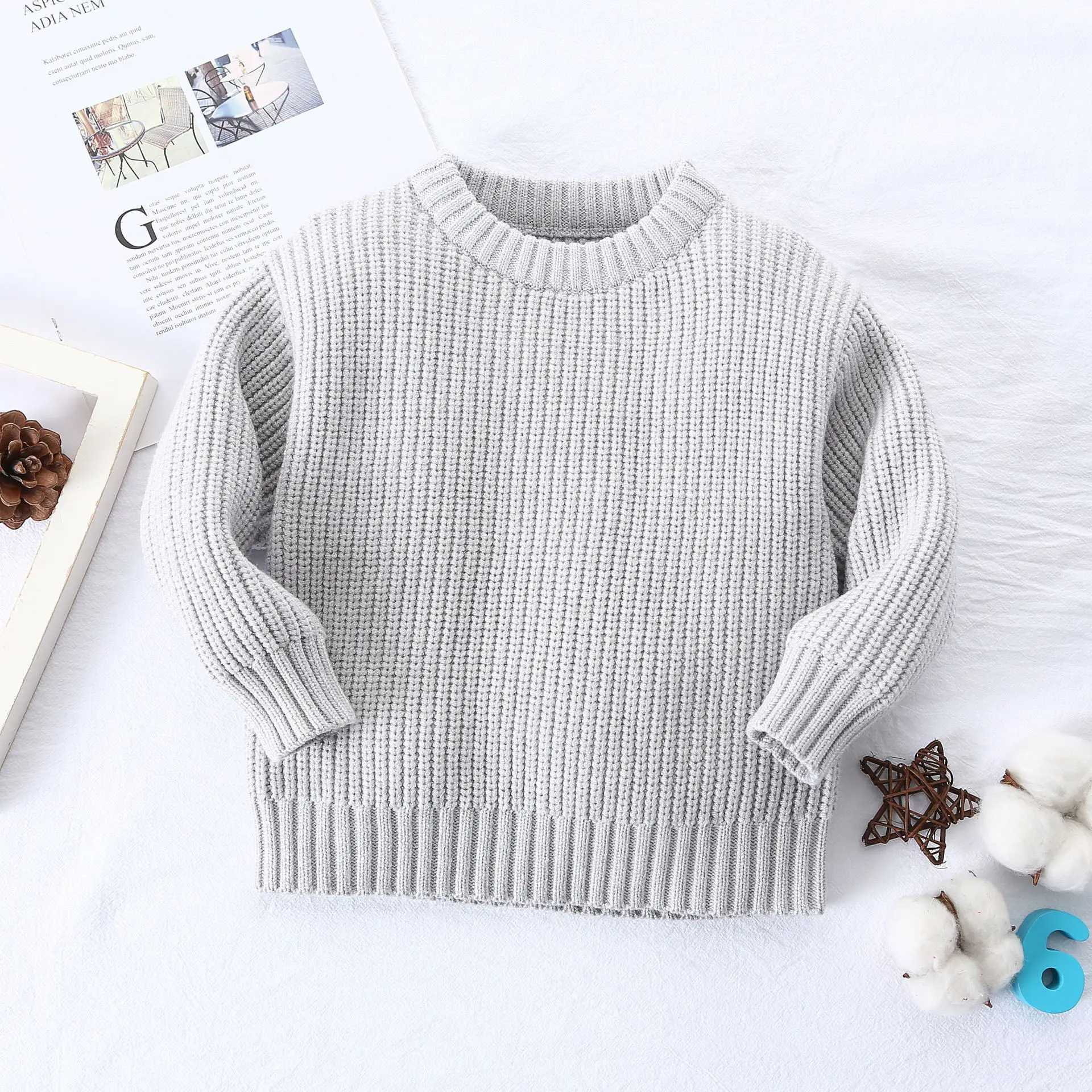 Ins Autumn Winter Childrens Boys Sweater Pure Cotton Ribbed Knitted Childrens Boys Pulling Loose Candy Color Baby Boys Knitted W241025