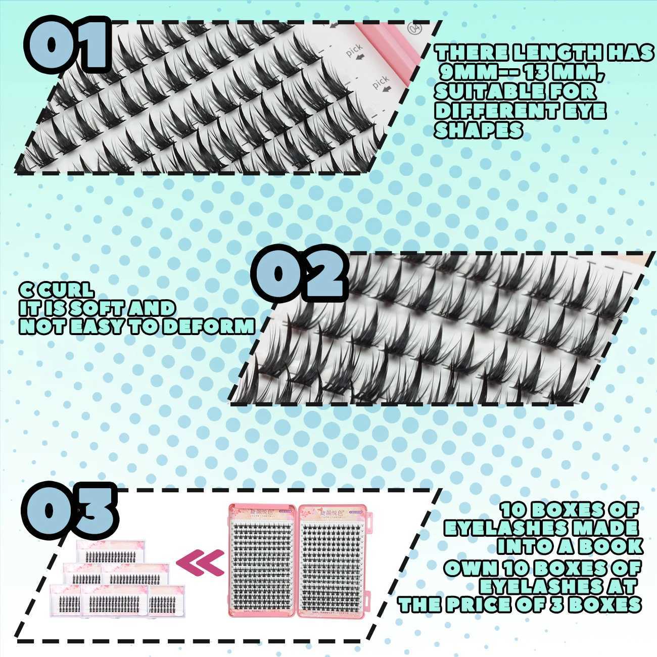 False eyelashes 320 Clusters Personal eyelashes Mixed length eyelash book Soft and natural appearance Fox eyelashes Korean cute makeup eyelashesW24102