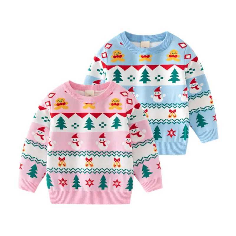 Childrens cartoon Christmas snowman jacquard knitted skydiving sweater new 2024 autumn and winter baby round neck pullover sweater W241025