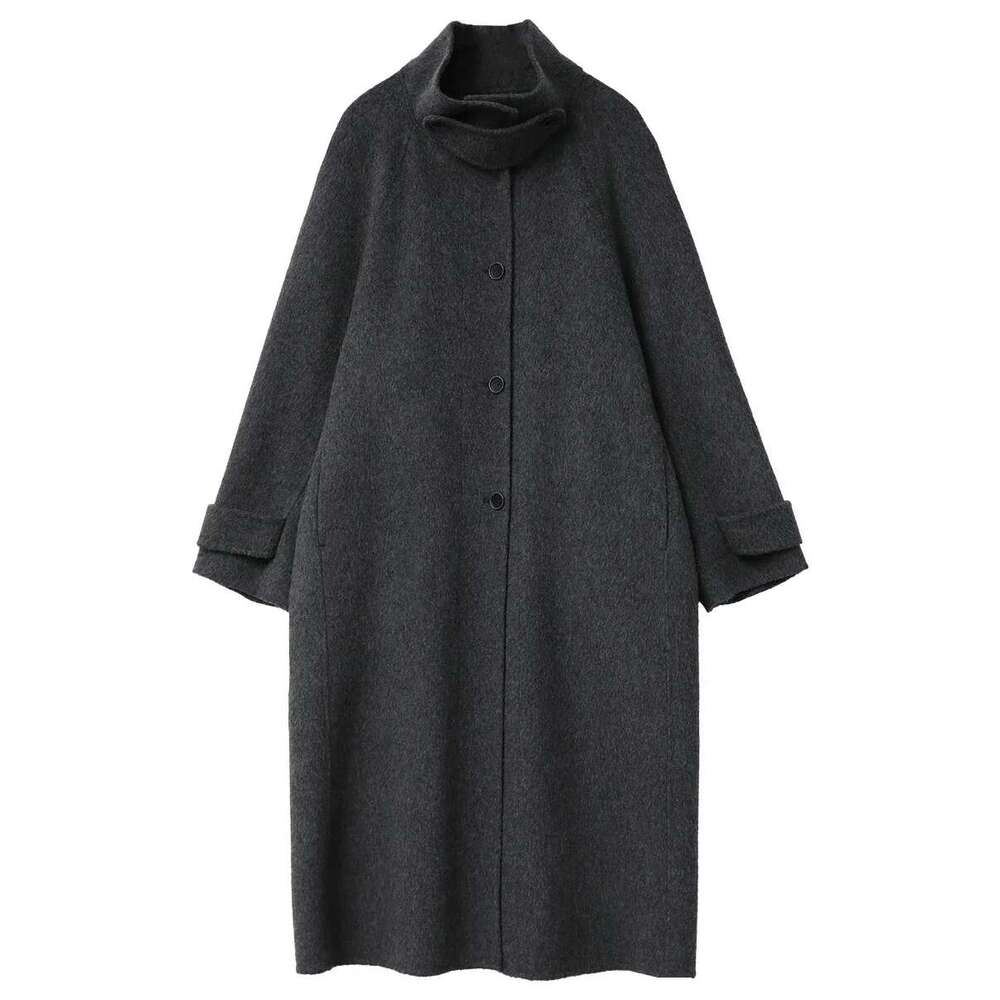 CHIC VEN Korean Women Woolen Coat Single Breasted Loose Stand Collar Belt Long Double-Sided Ladies Overcoat Autumn Winter 2024