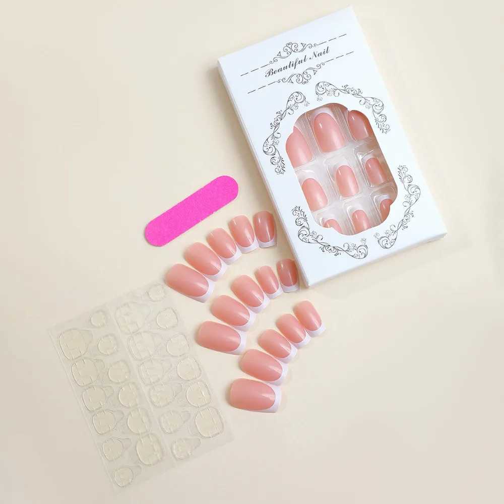 Waterproof White Moonlight French Fake Nails Square Head Full Cover Press on Nails Wearable Manicure False Nail GirlXJ250110