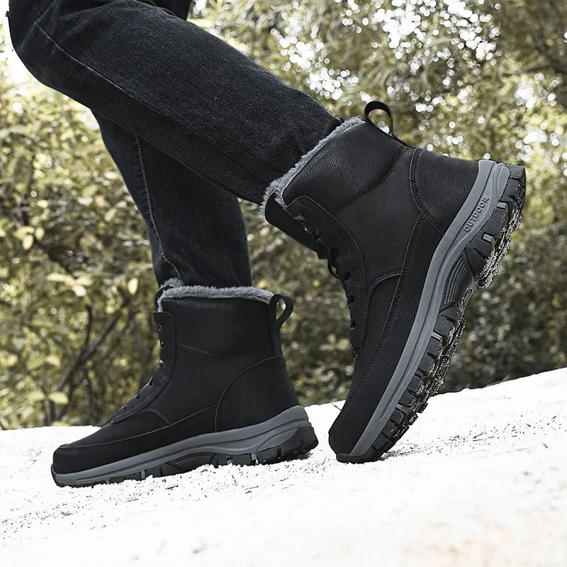 2024 Winter Mens Sports Shoes Plush Hiking Shoes TPR Shoes Anti slip Ankle Boots Waterproof Leather Warm Snow Boots 241024
