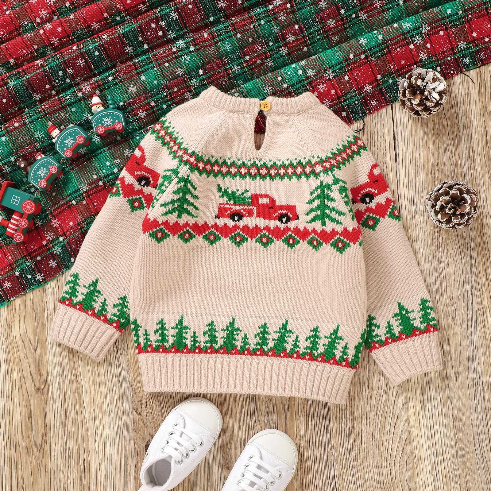 FOCUSNORM 0-3Y Baby Boy Christmas Sweater Long Sleeve Round Neck Christmas Tree Embroidered Knitted Floral Top W241025
