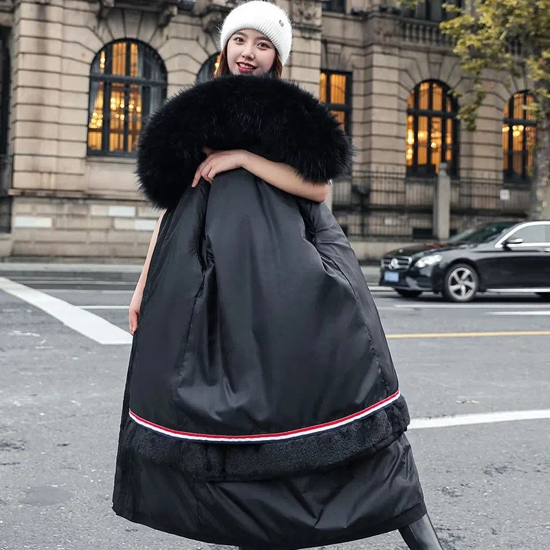 Winter Jacket Womens Parkas Thick Warm Fur Lining Long Coat Hooded Female Fleece Padded Parka Distachable Outwear 241021