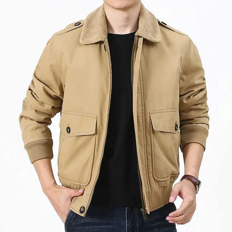 Mens Flce Thick Cashmere Winter Jacket Flce Thick Warm Jacket Solid Color Zipper Windproof Jacket W241024