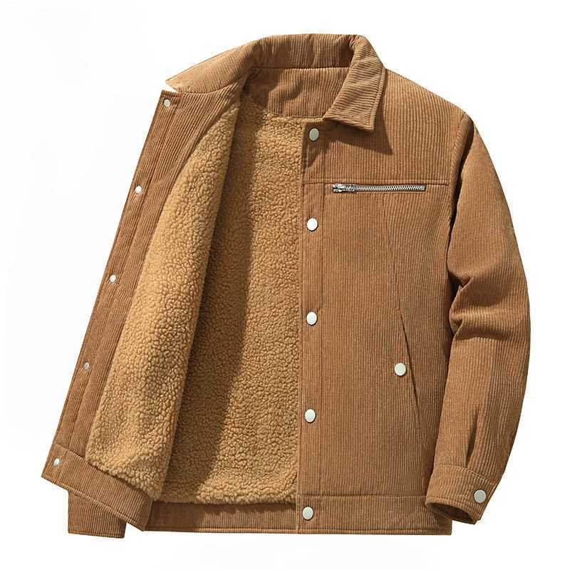 Mens winter jacket retro when Corduroy jacket Lambswool loose lining winter jacket truck cargo workwear LTI pocket jacket W241024