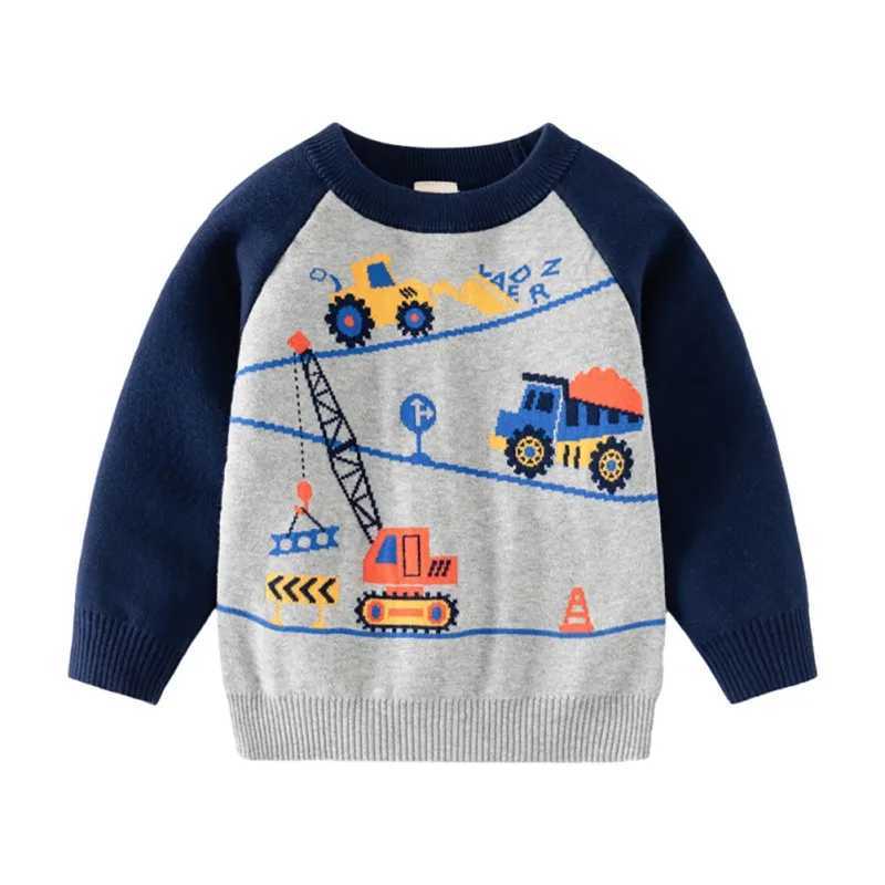 Winter childrens sweaters newborn boys and girls engineering automotive printing childrens knitting drawing warm sweaters autumn coats tops W241025