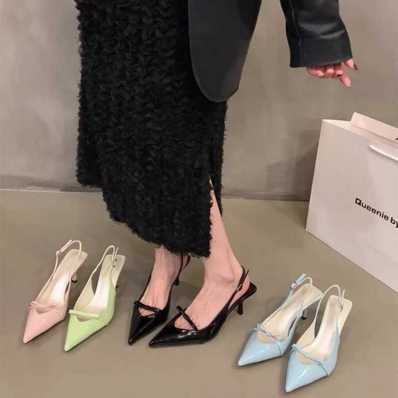 High Quality Summer New Womens Shoes Fi Light Smooth Mochrome Pointed Womens Sandals Thin High Heels Dress Sexy High Heels T241024