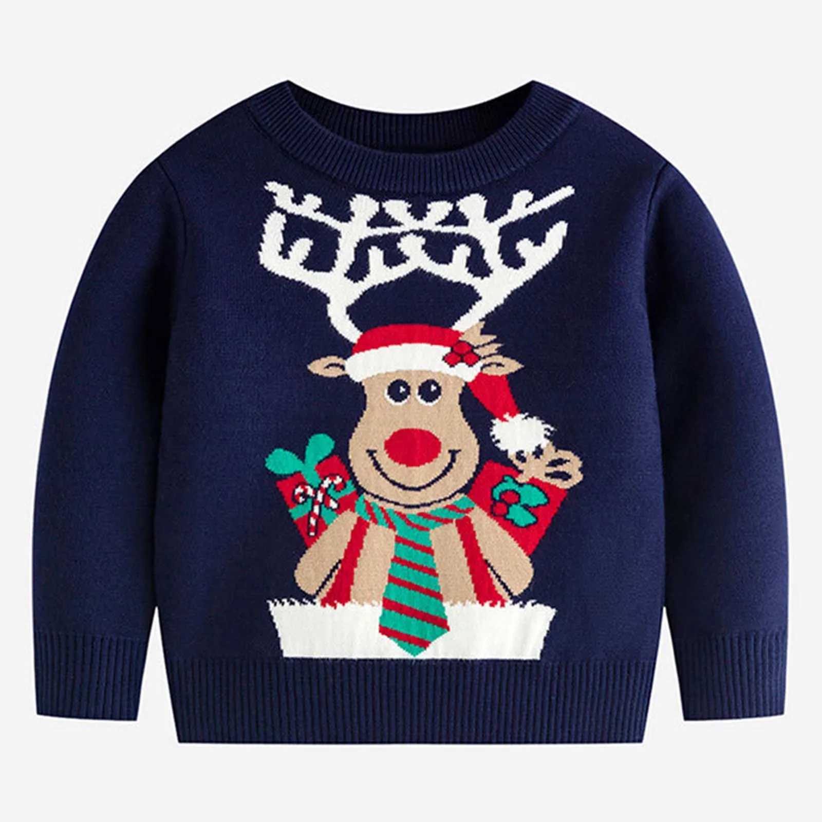 New Fashion Christmas Childrens Sweater Casual Baby Warm Elk Printed Knitted Girls Sweater Boys and Girls Cute Christmas Tree Pulling Clothes W241025