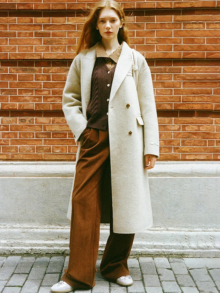 FSLE Retro Style Corduroy Straight Pants For Women Winter Sense High Waist Slimming Warm Casual Solid Color Trousers Female 241024