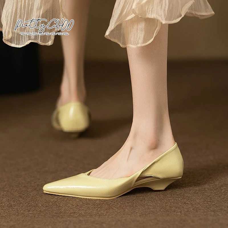 High Quality Brand Design Hollow Folding Heel Womens Soft Leather Dot Toe Dress Shoes Womens Comfortable Office Zapatos Blue T241024