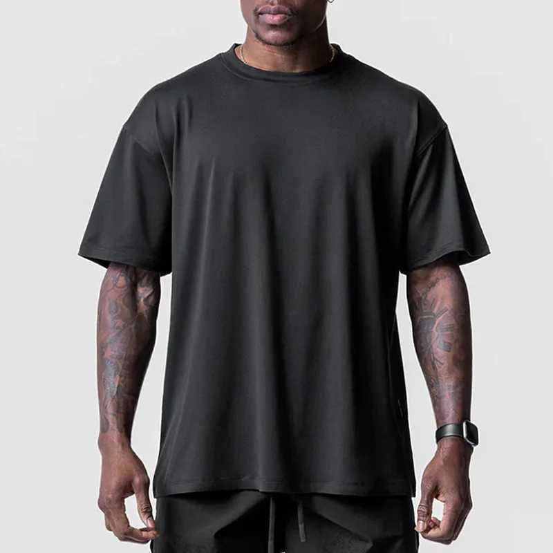 Mens Summer Gym T-shirt Loose Oversized O-Neck Short Sleeve Shirt Man Quick Dry Breathable Casual Tee Clothing Fitness TopsXJ241025