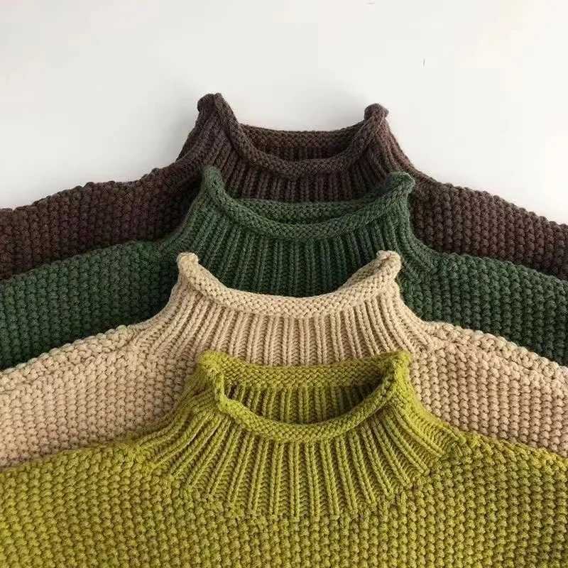 Childrens sweater autumn winter boys and girls fashion treasure Korean version retro knitted turtle neck puller 80-140cm W241025