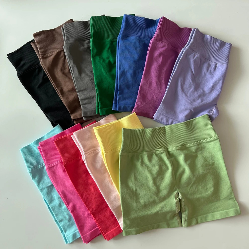 Dynamic shorts seamless womens twisted Bum yoga shorts rib high waistband gym shorts high stretch sports bike shorts 241011