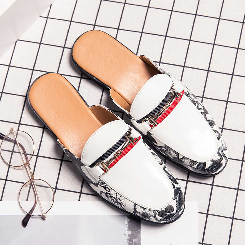 Men Dress Shoes Summer Leather Slippers Mens Cool Slippers Mens Lazy Half Slippers Korean Version Trendy Small Casual Shoes 241009