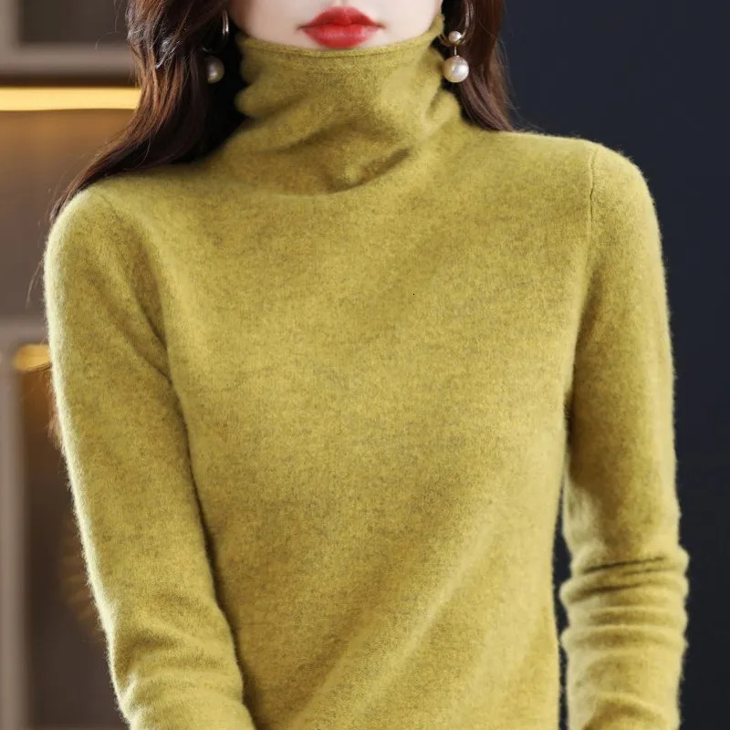 Smpevrg 100% Wool Knitted Women Sweaters And Pullovers Long Sleeve Turtleneck Warn Female Pullover Kintted Tops Jumper Clothes 241021