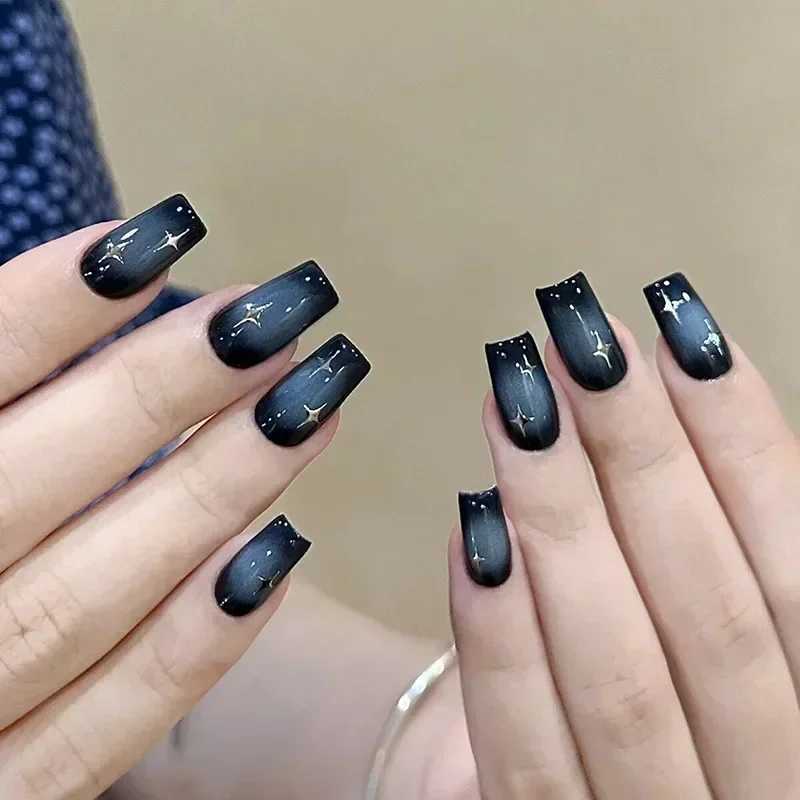 24Pcs Blue Gradient False Nails Ballet Star Coffin with French Design Wearable Fake Nails Full Cover Press on Nails Tips ArtXJ241025