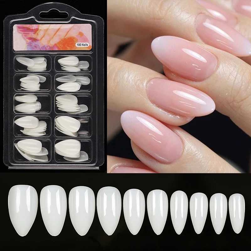 100pcs/box Natural Fake Nails Clear White Full Coverage Extension False Nails Tips T-shaped Water Drop Full Sticker For NailsXJ241025