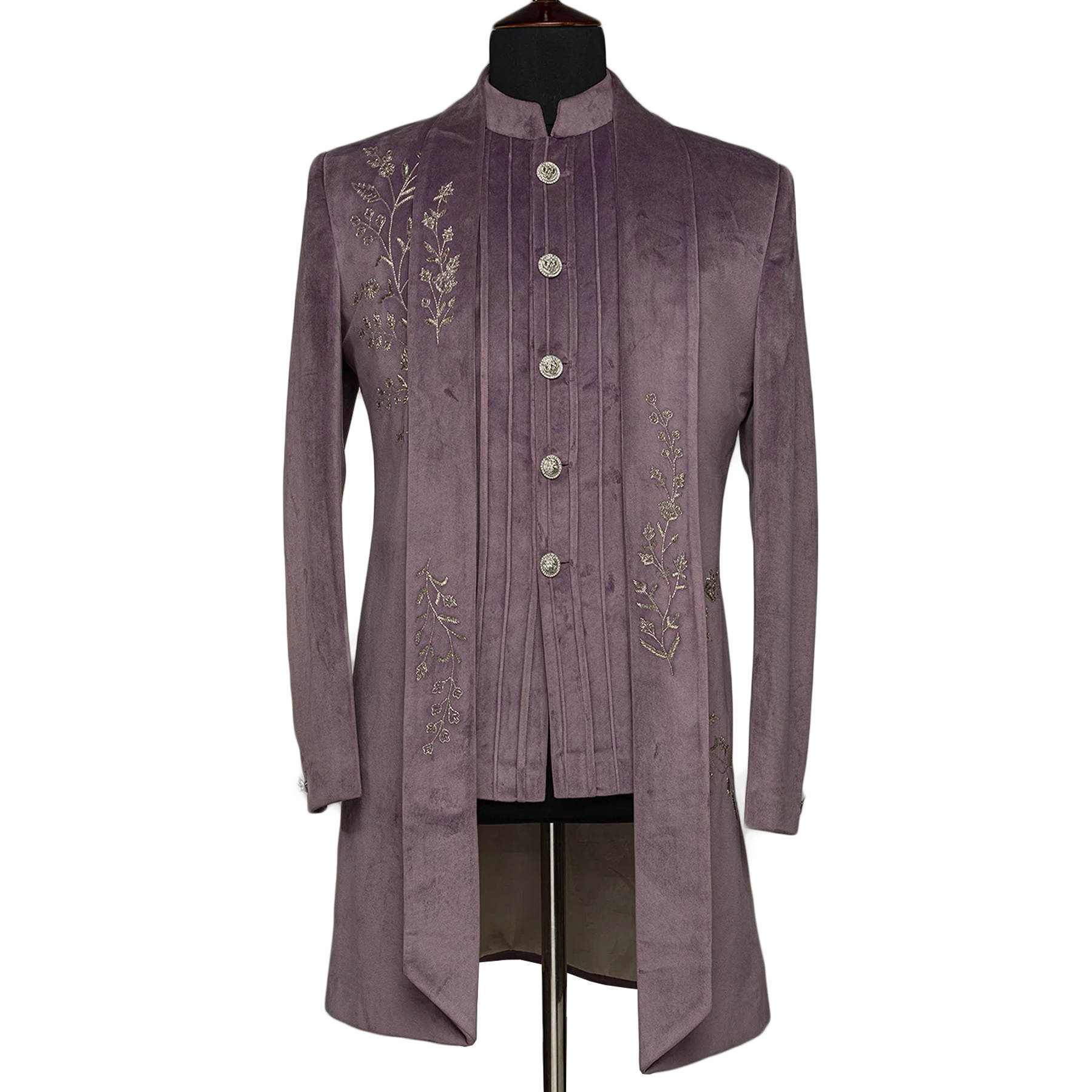 Elegant Men's Overcoat Stand Lapel Tailored Appliques Jacket 2 Piece Set Velvet Blazer Autumn Winter Plus Size Windbreaker Custom Made Coat+Vest