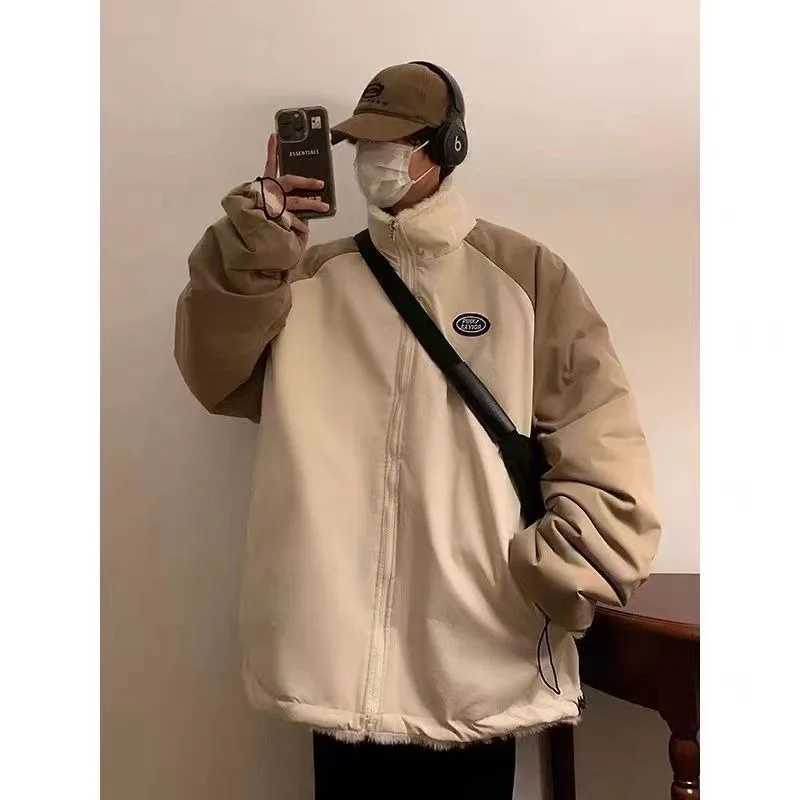 Y2K Fashion American Fashion Brand wears Lambswool jackets on both sides mens Strt Harajuku lazy style relaxed young mens trend W241024