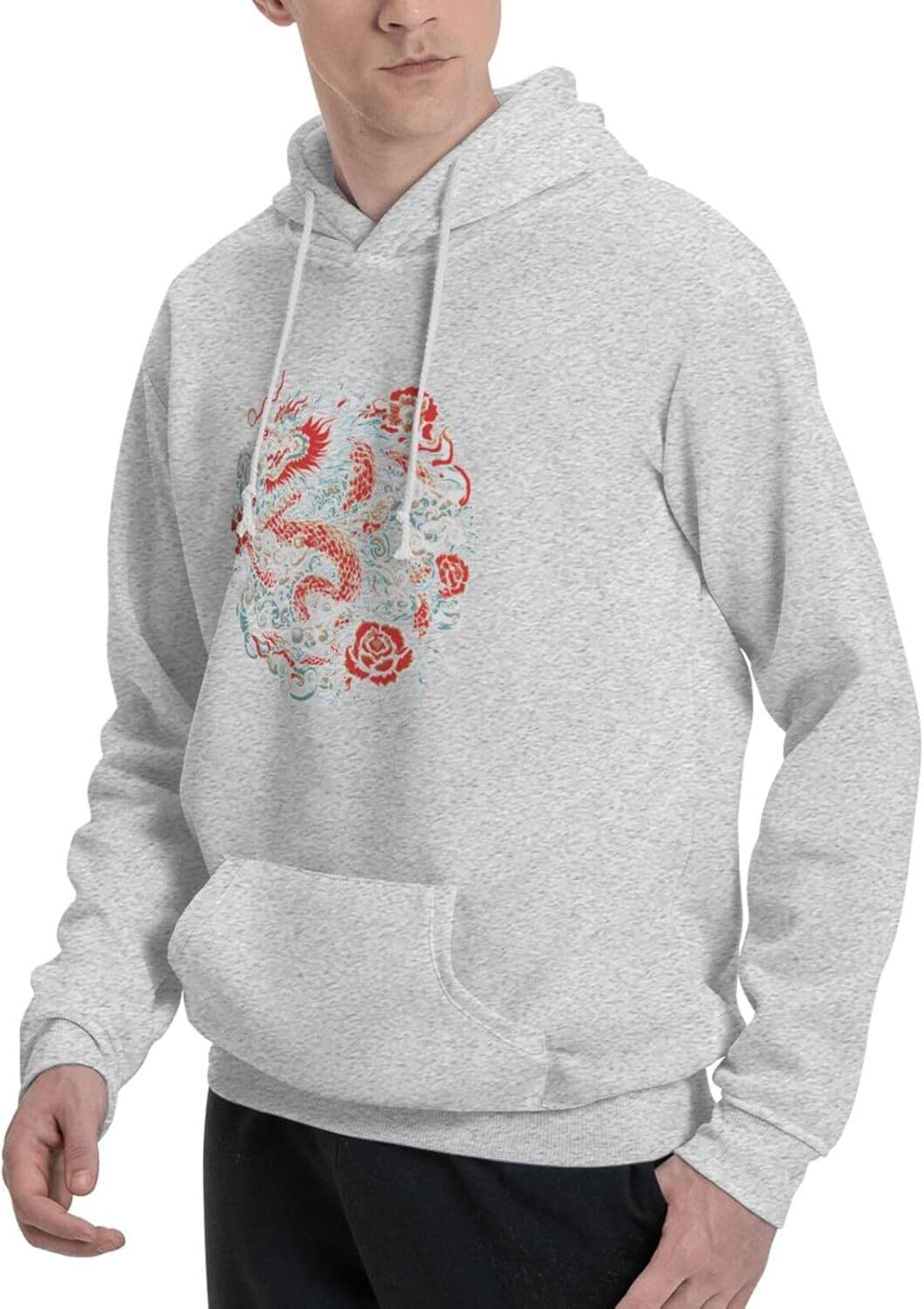 Hoodie for Mens Womens Funny Cartoon Chinese Dragon Print Hoodie for Men Animals Lovers Pullover Hoodies Sweatshirt Clothing Graphic simple fashion