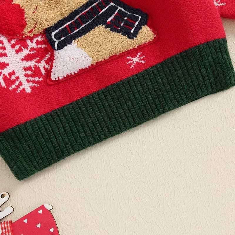 1-6 year unisex childrens Christmas knitted sweater with long sleeves reindeer embroidery latte art knitted for babies and boys W241025