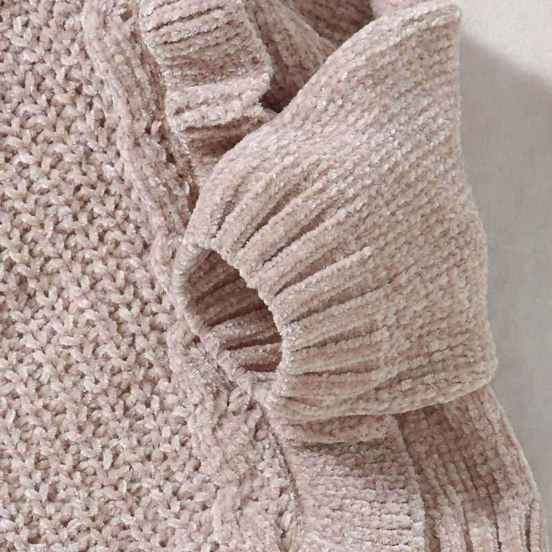 Suefenskry baby girl sweater long sleeved crew collar with ruffled edges solid color winter warm knit floral top baby knit dress W241025