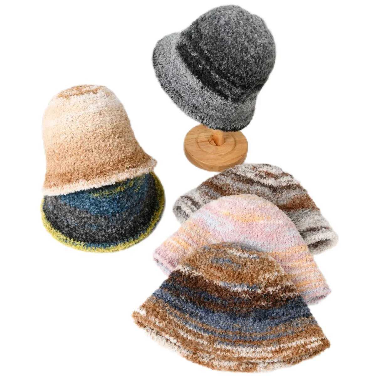 2024 Autumn Winter Ombre Bucket Hat Sweet Dopamine Fisherman Hat Warm Trend Small Luxury Gradual Color Tie Dye Travel Basin HatX241025