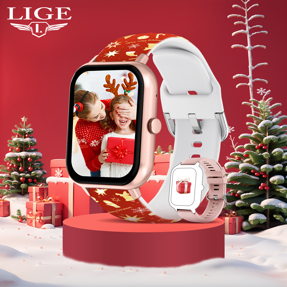 LIGE Christmas smartwatch waterproof step counting wireless voice assistant weather forecast intelligent reminder watch give friends holiday gifts