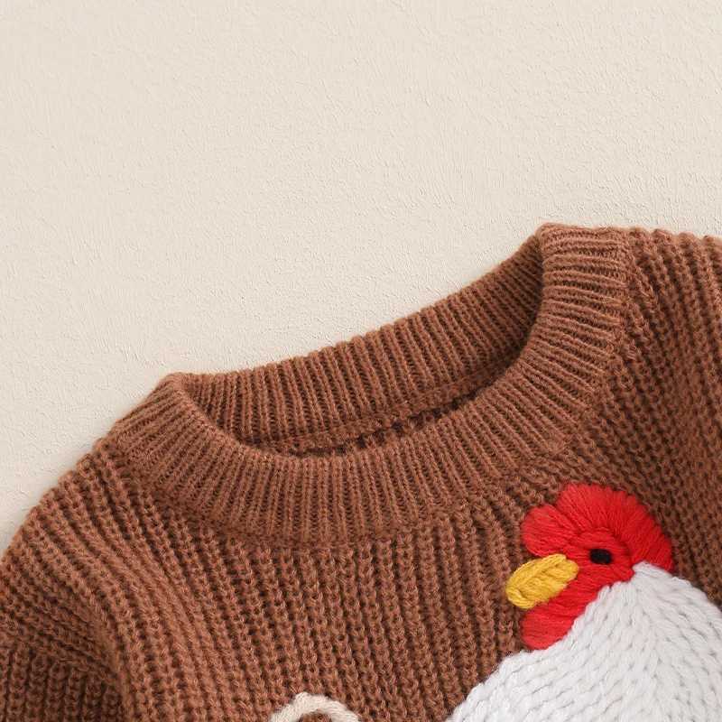 Retro winter newborn baby sweater casual rooster embroidery warm knit long sleeved floral baby knit W241025