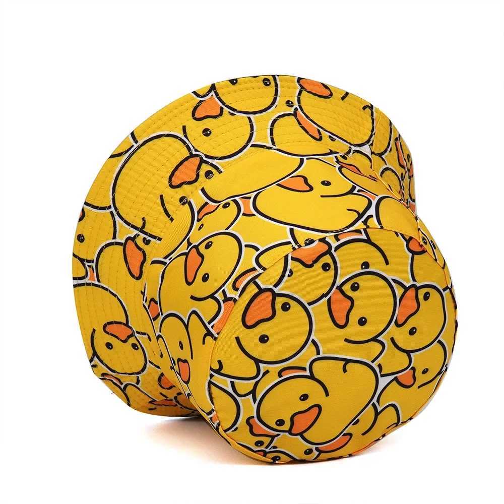 Summer sun hat mens bucket hat cotton Bob Panama girl beach travel outdoor reversible yellow duck fisherman hat W241024