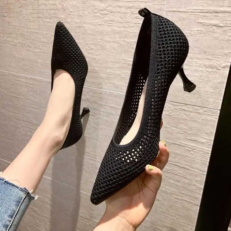 High Quality Womens pump summer comfortable triangle high heels party shoes slim high heels sexy single high heels mesh breathable womens shoes T24102
