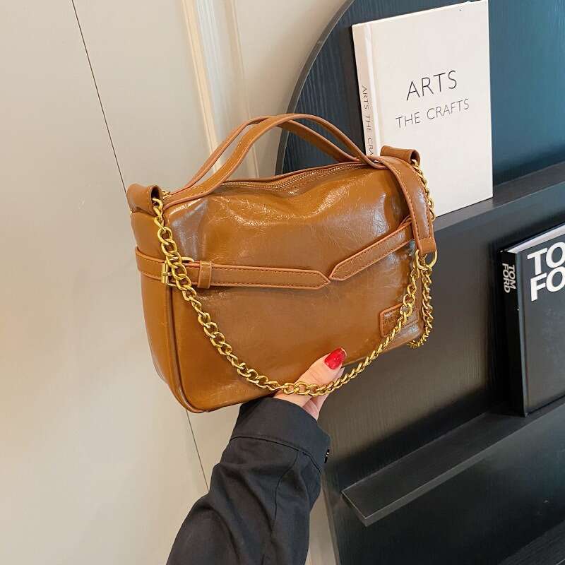 Single Shoulder Bag For Women, Simplified Letter Crossbody Vintage Chain Bag, 2 Straps, New Handbag, Grab Pattern